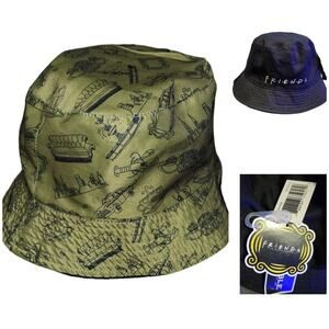 Friends TV Show Bucket Hat Text & All Over Symbols Reversible NWT Black/Green